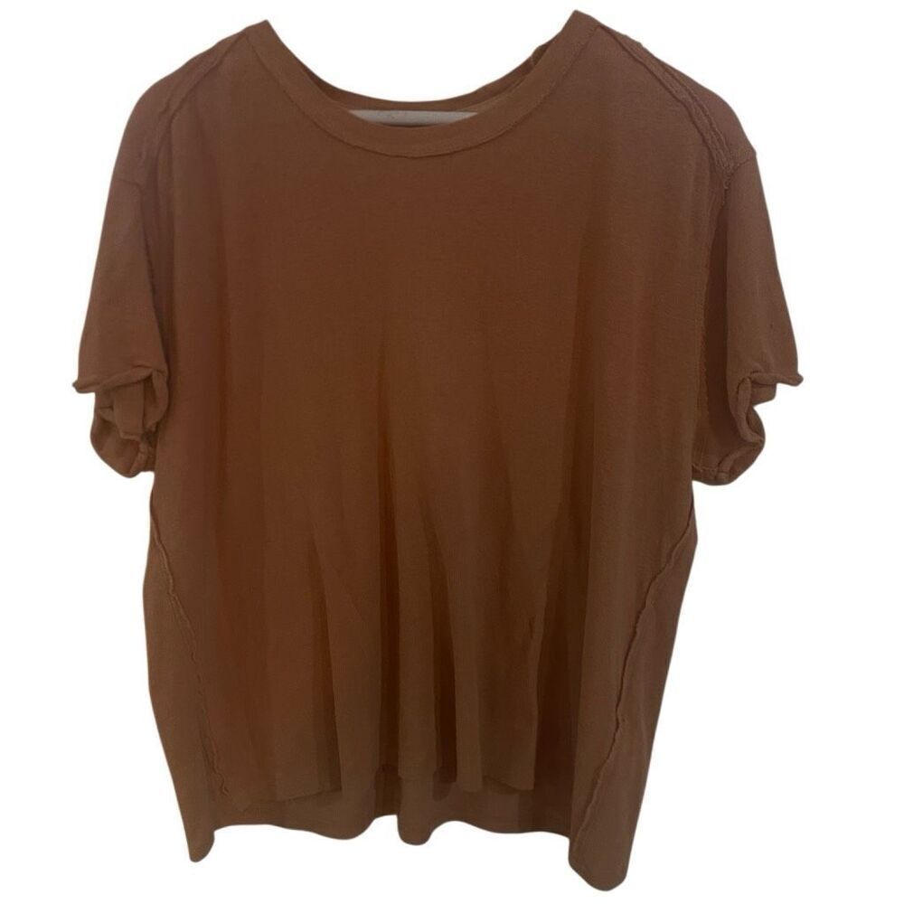We the free XS raw hem linen blend shirt sleeve tan shirt